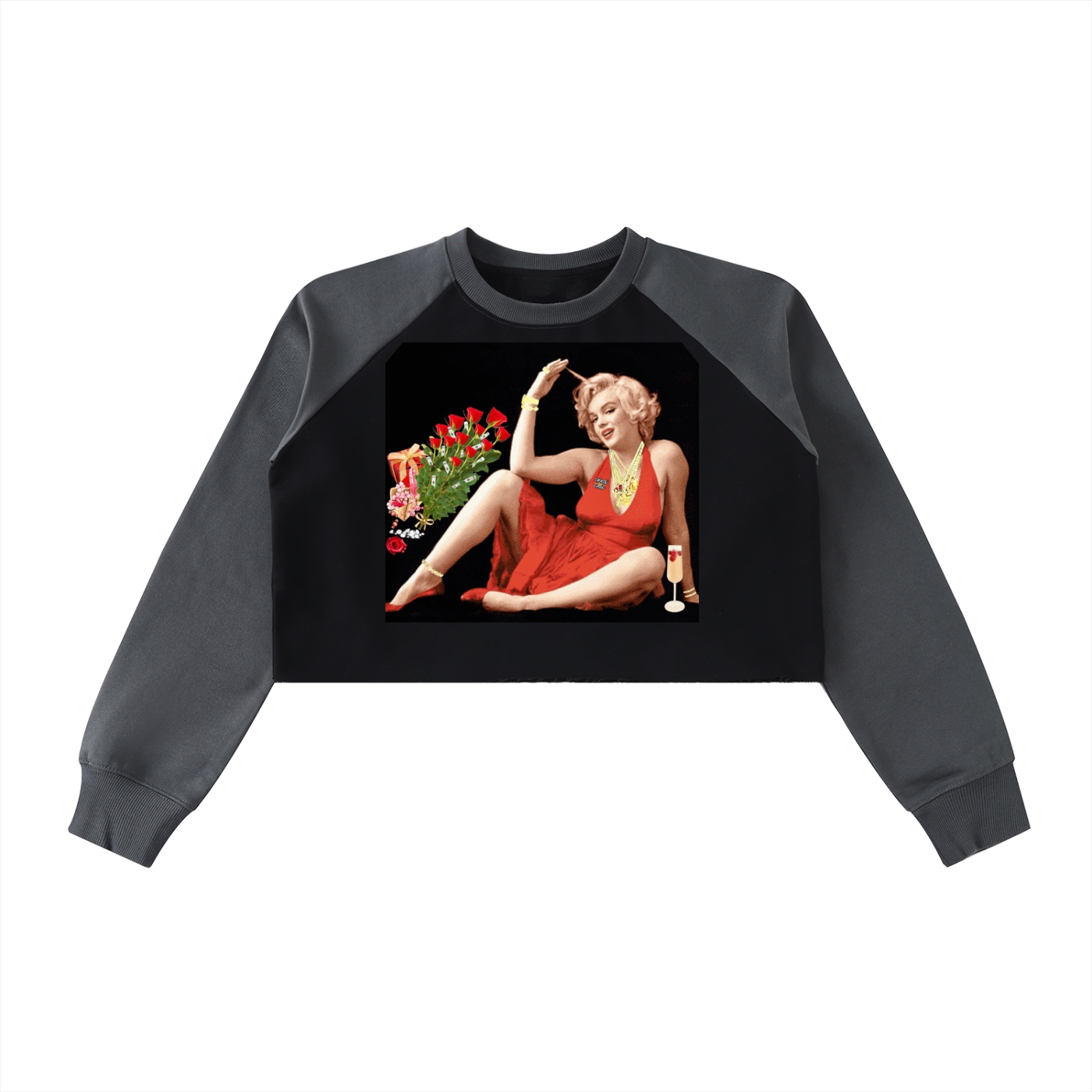 Raw-Hem Color-Block Raglan Crop Sweatshirt