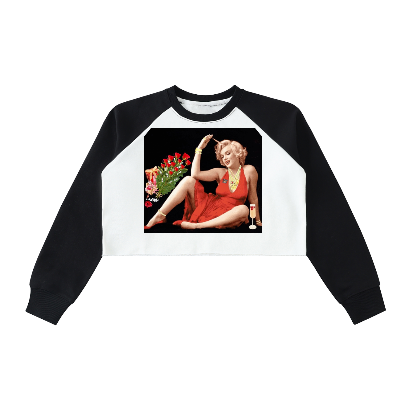 Raw-Hem Color-Block Raglan Crop Sweatshirt